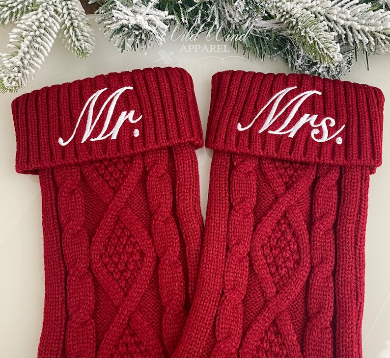 Mr. and Mrs. Embroidered Christmas Stockings, Embroidered Christmas Stocking, Newlyweds Gift, New Mr. Mrs Gift
