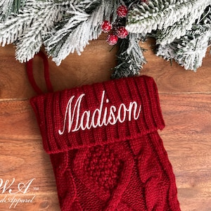 Personalized Embroidered Christmas Stocking Personalized Family Stocking Embroidered Knit Stocking image 3