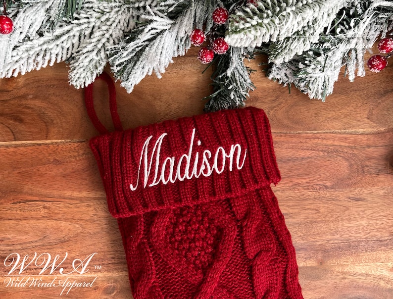 Personalized Embroidered Christmas Stocking Personalized Family Stocking Embroidered Knit Stocking image 3