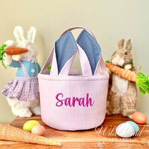 Personalized Easter Basket With Floppy Ears Embroidered Easter Basket Embroidered Name Easter Basket