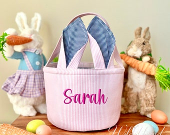 Personalized Easter Basket With Floppy Ears Embroidered Easter Basket Embroidered Name Easter Basket