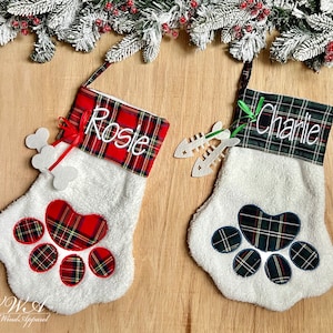 Personalized Pet Christmas Stocking Dog Cat Stocking Fur Baby Stocking Embroidered Pet Stocking Paw Print Stocking