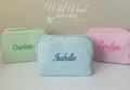 Personalized Embroidered Seersucker Cosmetic Bag, Bridesmaid Gift