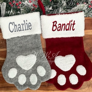 Personalized Pet Christmas Stocking, Dog Cat Stocking, Fur Baby Stocking, Embroidered Name Pet Stocking, Paw Shaped Stocking