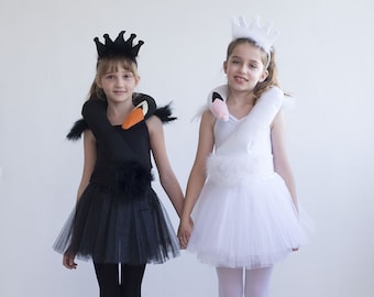 Twins Costume Black & White Swan Costume For Girls