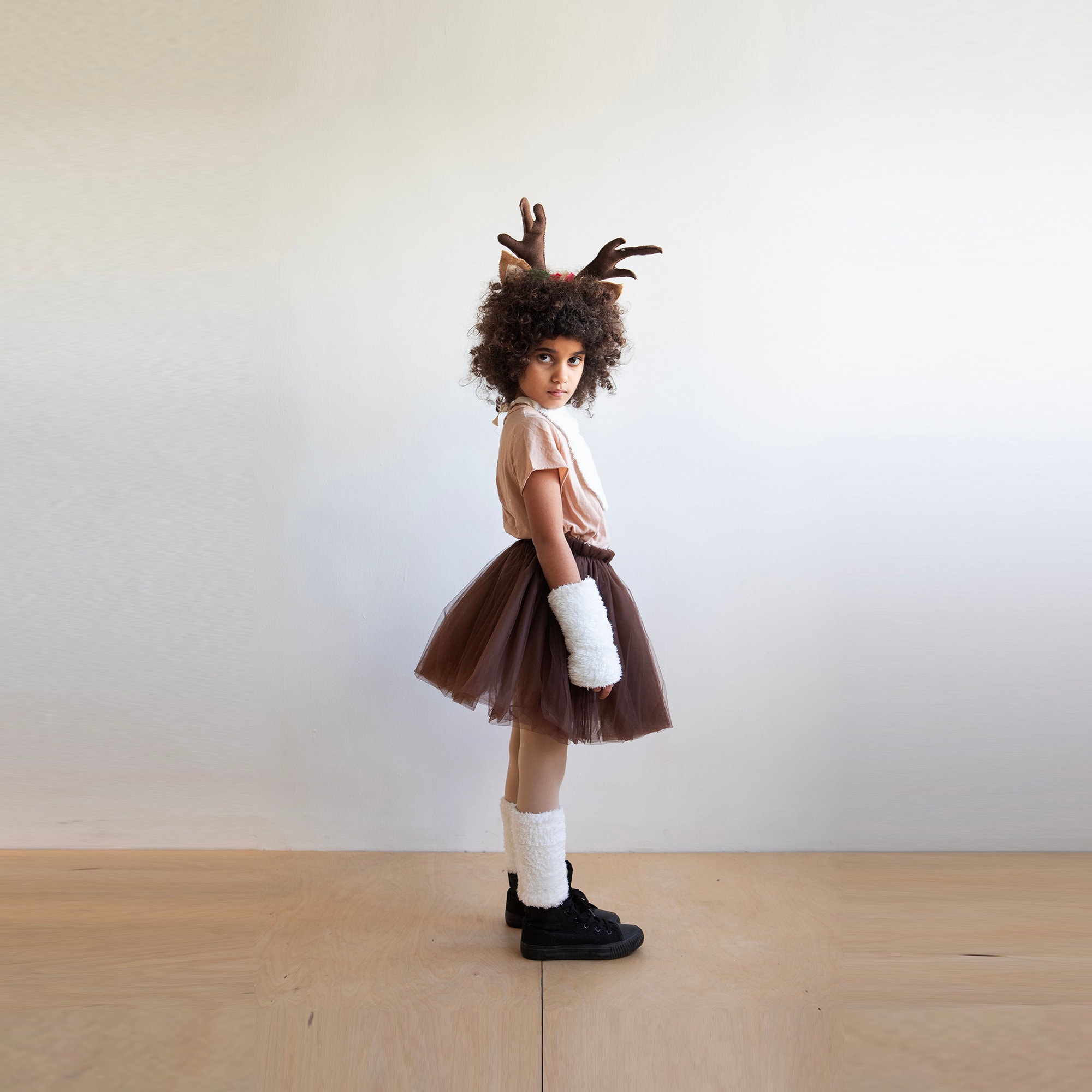 Sprinlot Costume de renne, cerf, jupe en tulle, bois, visage, autocollants de tatouage, accessoires, Noël, carnaval, cosplay