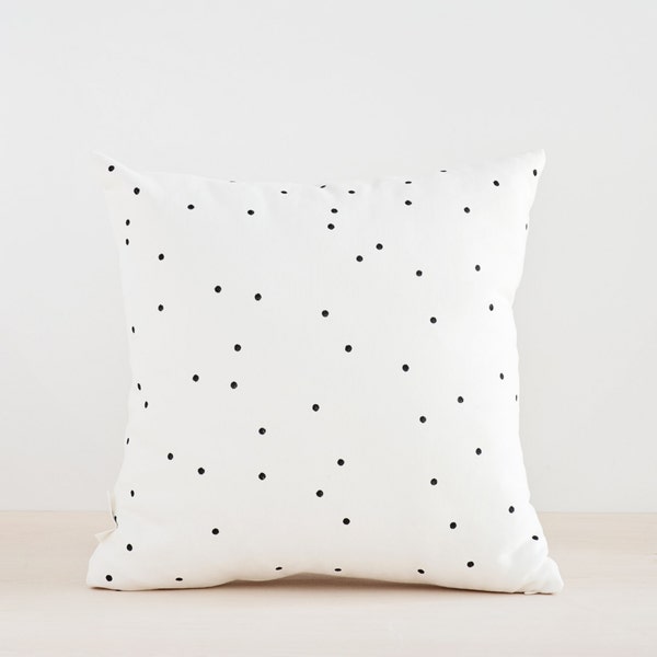 Black Dots Pillow Cover, Minimalist Pillow, Hand Painted Pillow, Decorative Cushion, Black and White Pillow Cover, 14x14