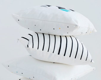 Minimalist Pillows, Decorative Cushion Cover, Personalized Pillow, Black White Dots Pillow, Stripes Pillow, Triangle Pillow, Modern Decor