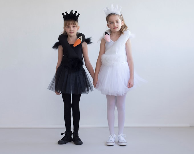 Swan Princess Costume Set: Black & White Tutu, Crown, Handmade Halloween Costume