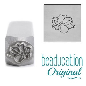 Magnolia Flower Metal Design Stamp 10mm - Beaducation Metal Stamping Punch Tools and Supplies for Hand Stamped DIY Jewelry Making (DS857)