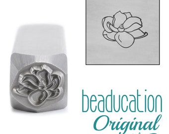 Magnolia Flower Metal Design Stamp 10mm - Beaducation Metal Stamping Punch Tools and Supplies for Hand Stamped DIY Jewelry Making (DS857)