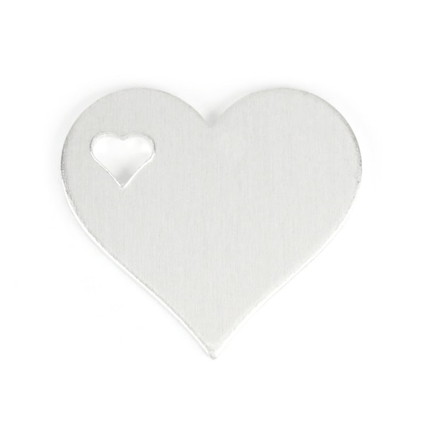 Aluminum Heart with Heart Cutout Metal Stamping Blank, 14 gauge, Pack of 5 - Beaducation Jewelry Making Tools & Supplies (KA203)