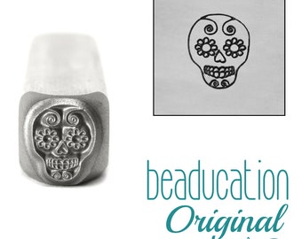 Sugar Skull 8mm Metal Design Stamp - Beaducation Metal Stamping Punch Tools and Supplies for Hand Stamped DIY Jewelry Making (DS242)