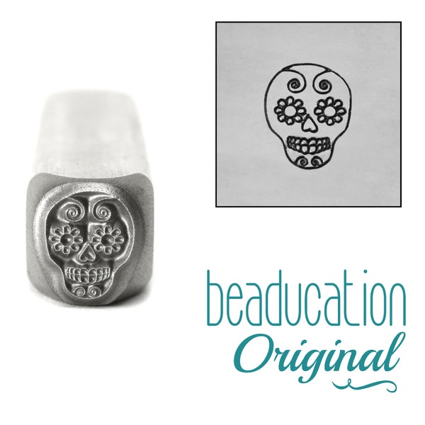 Sugar Skull 8mm Metal Design Stamp - Beaducation Metal Stamping Punch Tools and Supplies for Hand Stamped DIY Jewelry Making (DS242)