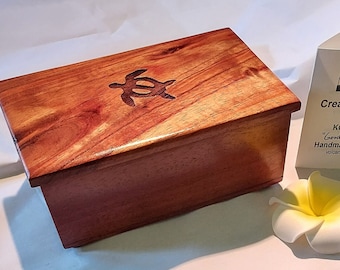 Hawaiian Koa Wood Treasure Box with GOOD LUCK Turtle (Honu) - 5x3x3 -  Handmade in Hawaii