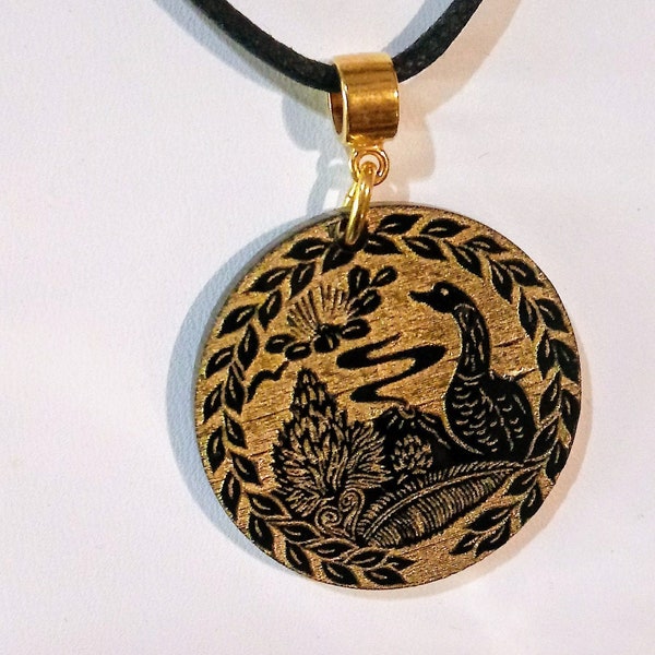 Hawaii Volcanoes National Park - Engraved Pendant Necklace - Black and Gold  - Handmade in Hawaii