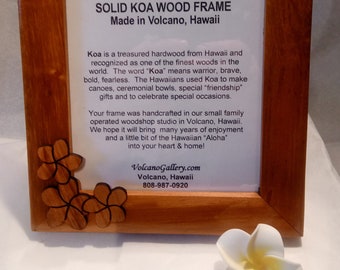 Solid Koa Wood Frame with Plumeria Accent  - Handmade in Hawaii