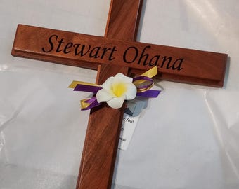 Handmade Hawaiian Koa Wood Wall Cross - 18 x 11 - Hawaiian Religious Home Decor