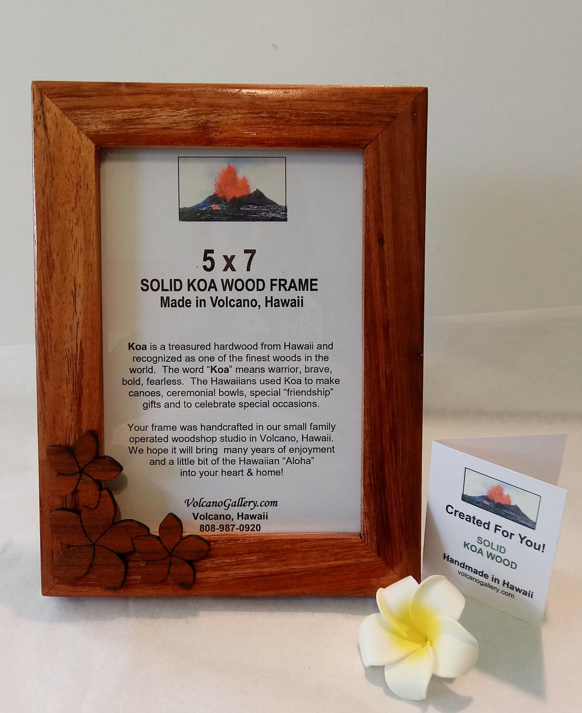 Hawaiian Koa Wood Frame With Plumeria Accent Solid Koa 5x7 Etsy