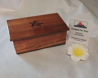 Hawaiian Koa Wood Treasure Box with GOOD LUCK Turtle (Honu) - 5x3 -  Handmade in Hawaii