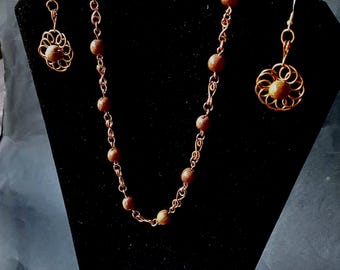 Hawaiian Koa Wood Bead and Copper Jewelry - Necklace & Earring Set - one-of-a-kind - Handmade in Hawaii ( Ready to Ship )