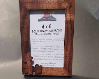 Koa Wood 4x6 Picture Frame with Plumeria Accent - Handmade Hawaiian Gift