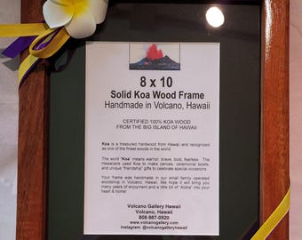 Marco de madera de koa hawaiana hecho a mano para foto o impresión de 8x10 pulgadas.