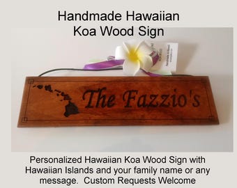 Personalized Koa Wood Hawaiian Islands Sign - Custom Family Name