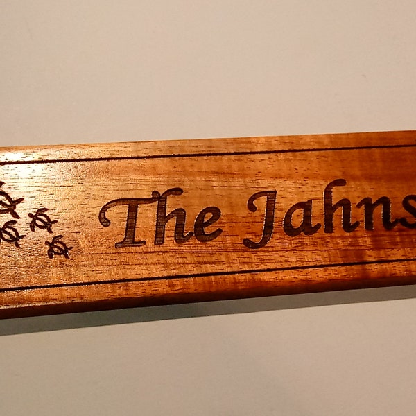 Personalized Hawaiian Koa Wood "FAMILY NAME SIGN" with Turtles (Honu) - Handmade in Hawaii - Made to Order