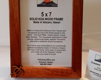 Hawaiian Koa Wood Frame with "Good Luck" Honu Turtle Accent - 5x7 Handmade
