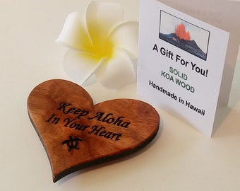 Koa Wood Heart Magnet: 3" Handmade Hawaiian Aloha Gift