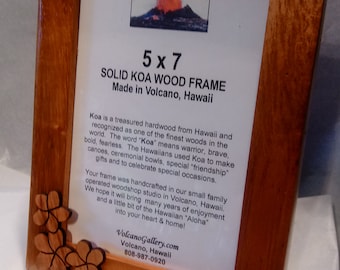Koa Wood 5x7 Picture Frame with Plumeria - Handmade Hawaiian Gift
