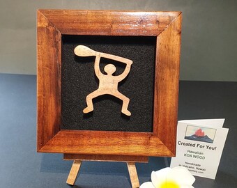 Hawaiian Canoe Paddler Petroglyph Wall Art / Solid Koa Wood - Handmade in Volcano Hawaii - Actual Item - Ready to Ship