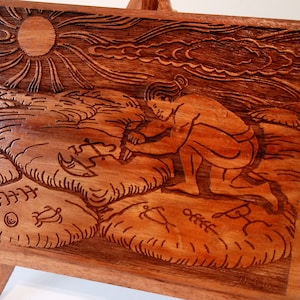 Hawaiian Petroglyph Engraving &quot;Puako&quot; -  Solid Koa Wood - 4x6  - Handmade in Volcano, Hawaii