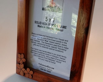 Hawaiian Koa Wood Plumeria Picture Frame  - 5x7 Wall Decor - Handmade in Volcano, Hawaii