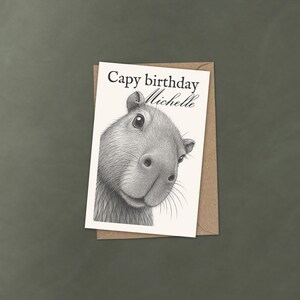 Capy Birthday Card with Cute Capybara Illustration – Funny Personalized Birthday Greeting Card with Custom Name – Cheeky Animal Pun Gift
