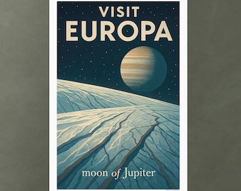 Visit Europa Art Print – Retro Sci-Fi Space Travel Poster
