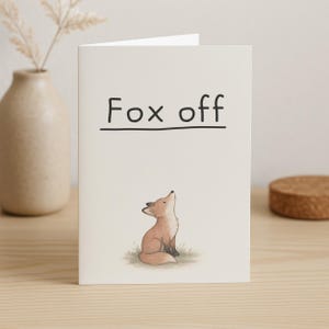 Avskedskort med Fox Off, sarkastisk ordvits, oförskämd humor