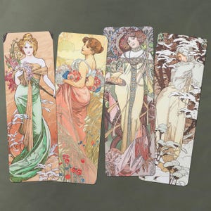 Alphonse Mucha Four Seasons Bookmarks – Art Nouveau Gift – Vintage Art Bookmarks – Classic Masterpiece Set – Collectible Art Accessory