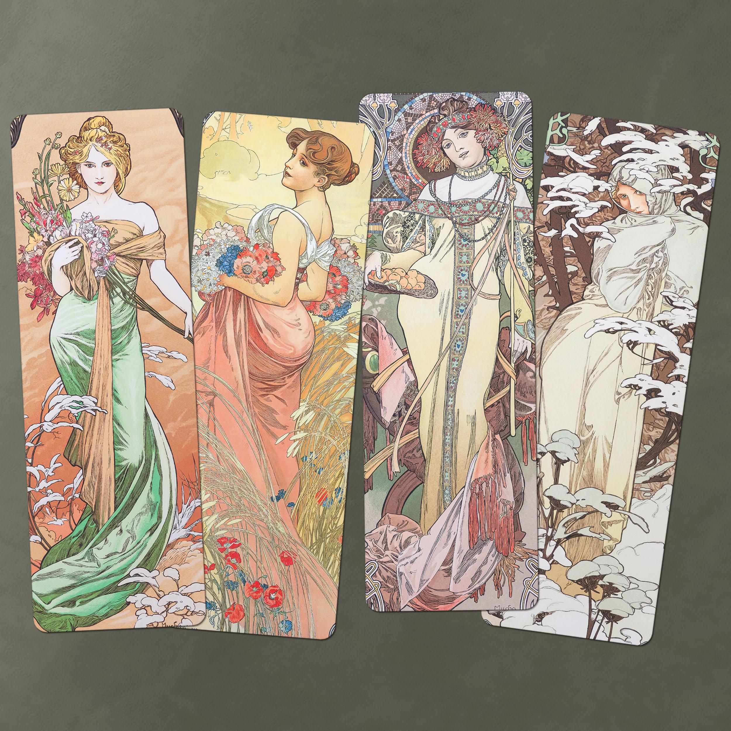Alphonse Mucha Four Seasons Bookmarks – Art Nouveau Gift – Vintage Art Bookmarks – Classic Masterpiece Set – Collectible Art Accessory