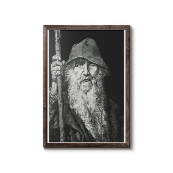 Giclée poster of Odin in the guise of a wanderer - Óðinn, Woden, Wotan - god of runes and wisdom - Norse and Germanic mythology asatru god