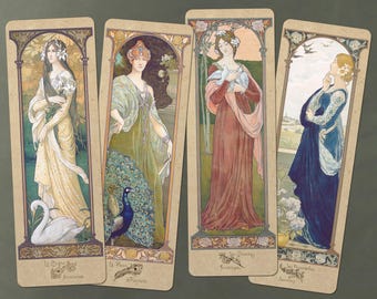 Elisabeth Sonrel Bird Bookmarks - Art Nouveau Collection, Vintage Art Bookmarks, Elegant Bird Lovers Gift, Woman Portrait - Collectible Art