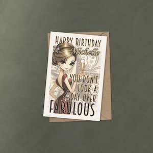 Biglietto di auguri di compleanno glamour per lei 4x6" (10 x 15 cm) / Nome personalizzato / Non sembri mai più favoloso / Elegante biglietto di auguri di buon compleanno
