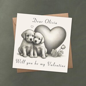 Tarjeta de San Valentín personalizada: ¿Quieres ser mi Valentín?, con adorables cachorros, nombre personalizable o déjalo en blanco, saludo romántico de amor