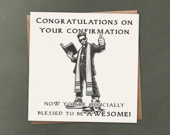 Funny Confirmation Card – Congratulations on Your Confirmation, Blessed to Be Awesome, Confirmation Day Greeting Card, Cool Pastor Holy Card