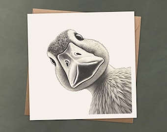 Curious Duck Illustration Greeting Card – Funny Animal Art Print, Playful Duck Design for Birthday, Thank You, Friendship & Home Decor