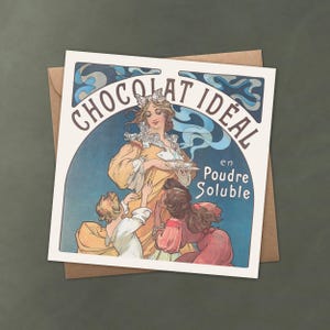 Chocolat Idéal Art Nouveau Greeting Card - Gift Tag - Alphonse Mucha 1897 Vintage Chocolate Advertisement - Small Art Decor Print