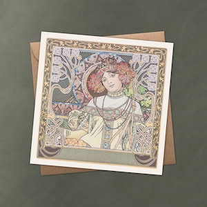 L'Automne d'Alphonse Mucha - Édition Quatre saisons 1900, carte de voeux, étiquette cadeau ou petite décoration artistique murale, design Art nouveau classique