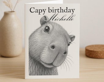 Personalized Capybara Birthday Card – Punny Animal Greeting