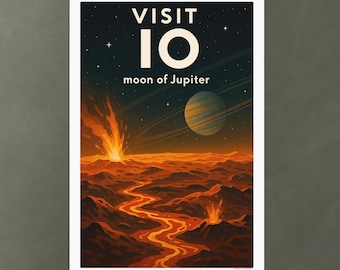 Visit Io Poster – Jupiter's Moon, Vintage Sci-Fi Art Deco Print